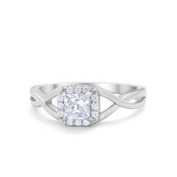Solitaire Infinity Shank Ring Princess Cut Simulated Cubic Zirconia 925 Sterling Silver